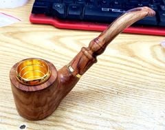 Tẩu gỗ sưa cán cong đế bằng ốp miệng mạ vàng Freesize TG07