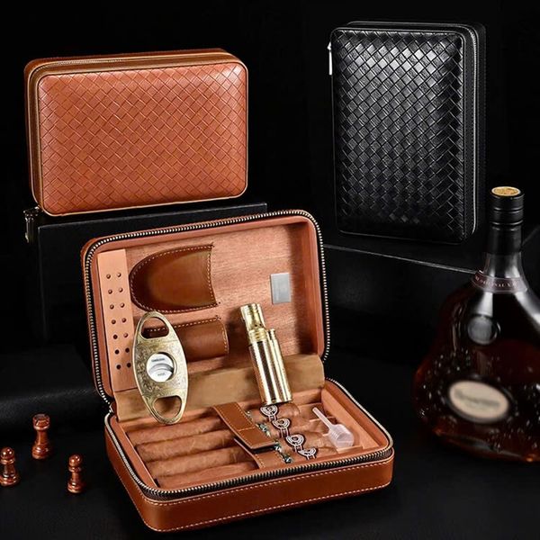 Bao da 4 khay có dao cắt và bật lửa Lubinski XJ T113