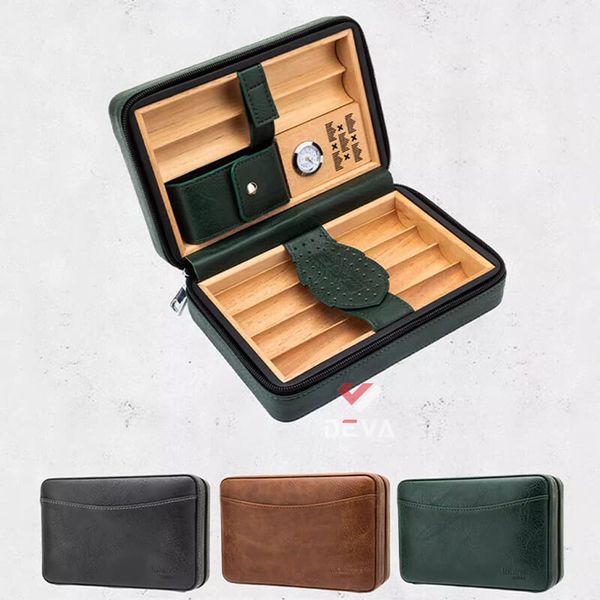 Set bao da Cigar 6 điếu Lubinski kèm bật lửa YJA 50023