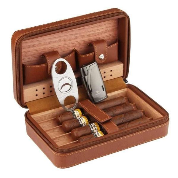 Bao Da đựng xì gà có bật lửa và dao cắt Cohiba XJ T104