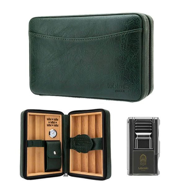 Set bao da Cigar 6 điếu Lubinski kèm bật lửa YJA 50023