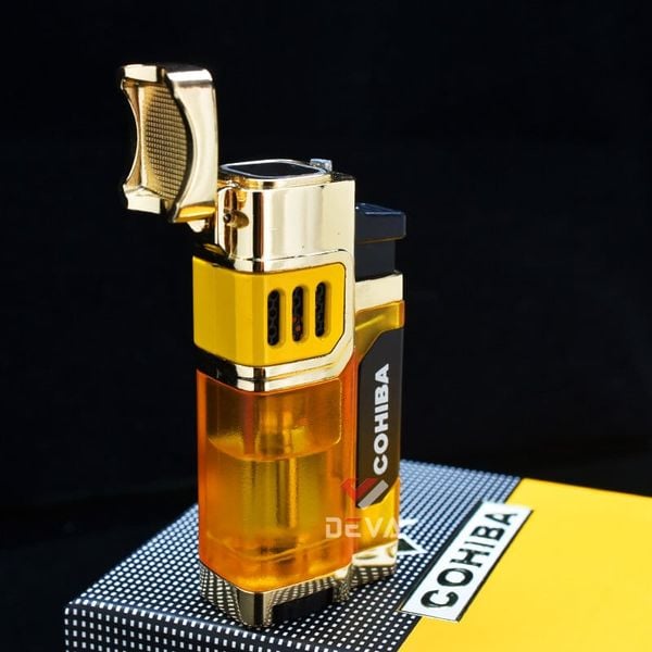 Bật lửa chính hãng Cohiba khò 4 tia kèm đục và kệ Cigar COB 182