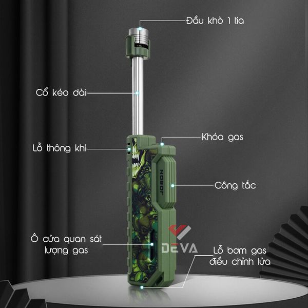 Bật lửa chính hãng Jobon khò 1 tia cổ dài có khóa ga ZB 196