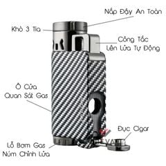 Bật lửa chính hãng Jobon khò 3 tia kèm đục Cigar ZB A06