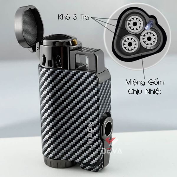 Bật lửa chính hãng Jobon khò 3 tia kèm đục Cigar ZB A06