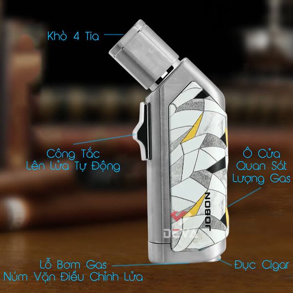 Bật lửa chính hãng Jobon khò 4 tia kèm đục Cigar ZB 665