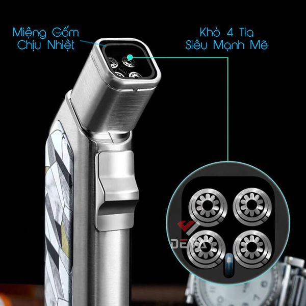 Bật lửa chính hãng Jobon khò 4 tia kèm đục Cigar ZB 665