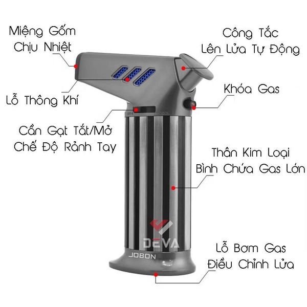 Bật lửa chính hãng Jobon khò 1 tia để bàn có khóa chốt ZB 203
