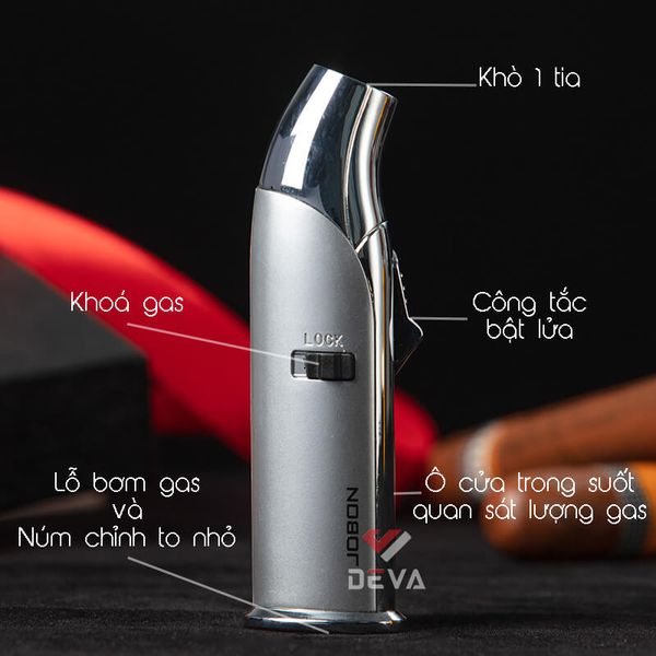 Bật lửa gas Jobon khò 1 tia kèm đục và khoá lửa ZB 988