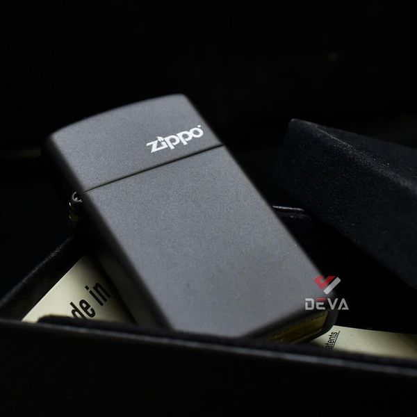 Zippo Slim Sơn Đen Mờ In Logo Hãng ZT15