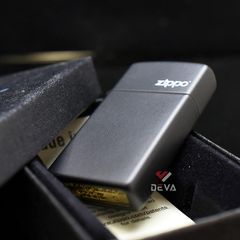 Zippo Slim Sơn Đen Mờ In Logo Hãng ZT15
