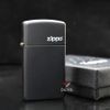 Zippo Slim Sơn Đen Mờ In Logo Hãng ZT15