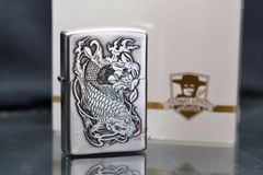 Bật lửa Zorro Bạc Khối Khắc Hình Cá Chép Đầm Sen ZBK01