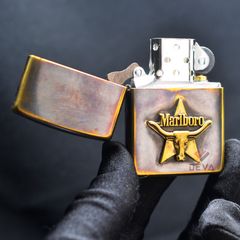 Zippo Đồng Giả Cổ Gắn Emblem Đầu Bò Marlboro ZD17