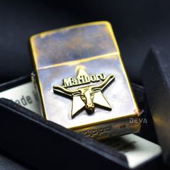 Zippo Đồng Giả Cổ Gắn Emblem Đầu Bò Marlboro ZD17