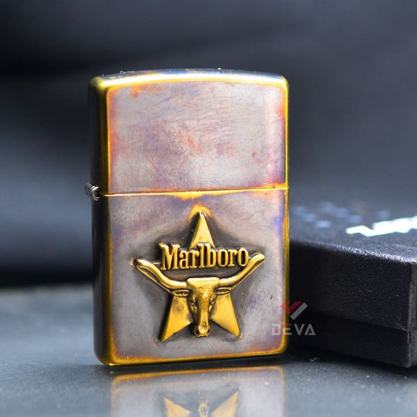 Zippo Đồng Giả Cổ Gắn Emblem Đầu Bò Marlboro ZD17