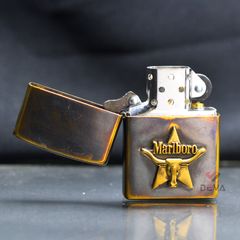 Zippo Đồng Giả Cổ Gắn Emblem Đầu Bò Marlboro ZD17