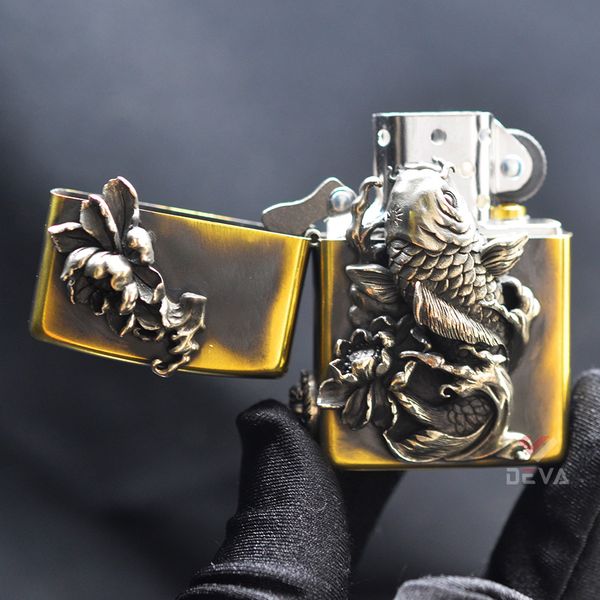 Zippo Ốp Nổi Cá Chép Đầm Sen 3D ZD28