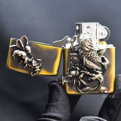 Zippo Ốp Nổi Cá Chép Đầm Sen 3D ZD28