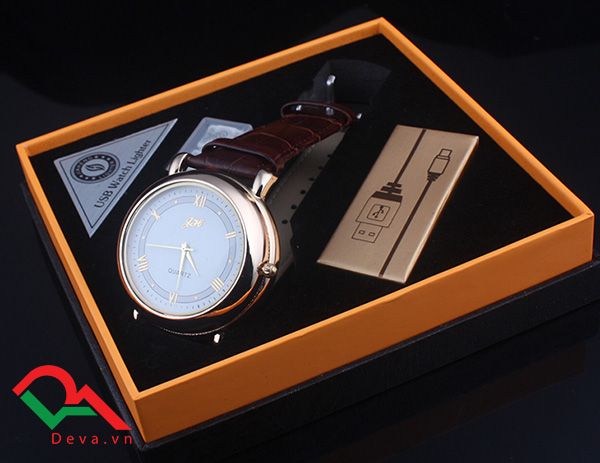 Bật lửa đồng hồ sạc điện dây da JH 358