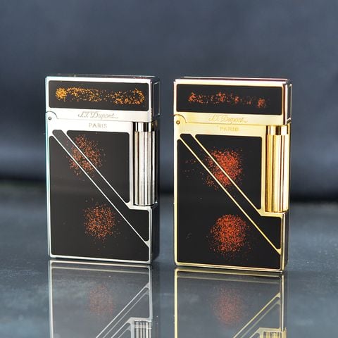 Bật lửa Dupont vàng sơn mài phủ nhũ kẻ chéo D213