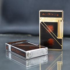 Bật lửa Dupont vàng sơn mài phủ nhũ kẻ chéo D213V