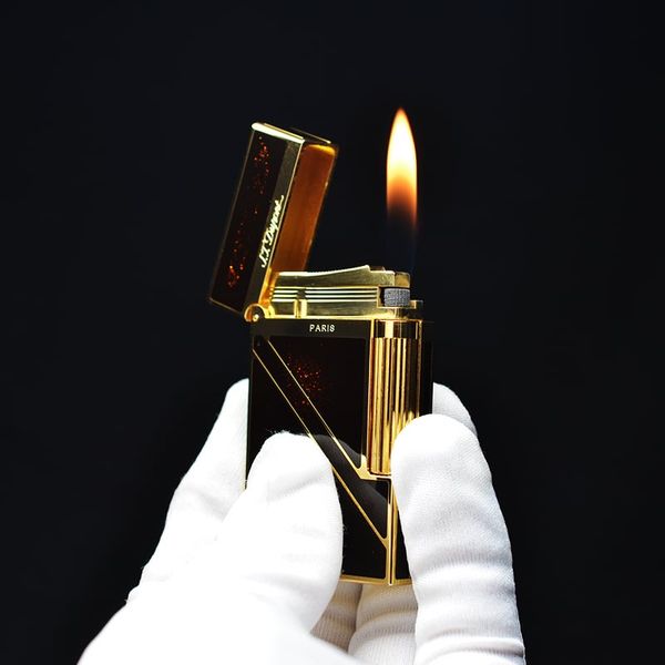 Bật lửa Dupont vàng sơn mài phủ nhũ kẻ chéo D213V