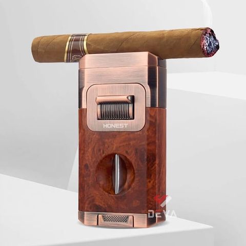 Bật lửa chính hãng Honest khò 2 tia kèm giá đỡ và dao cắt BCZ 813