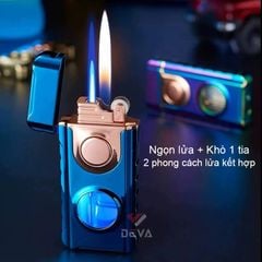 Bật lửa gas đá 2 phong cách lửa bình gas trong suốt TH-617