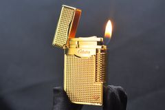 Bật lửa Calories 2 Lửa Hoa Văn Ô Vuông 3D Vàng CL-S01