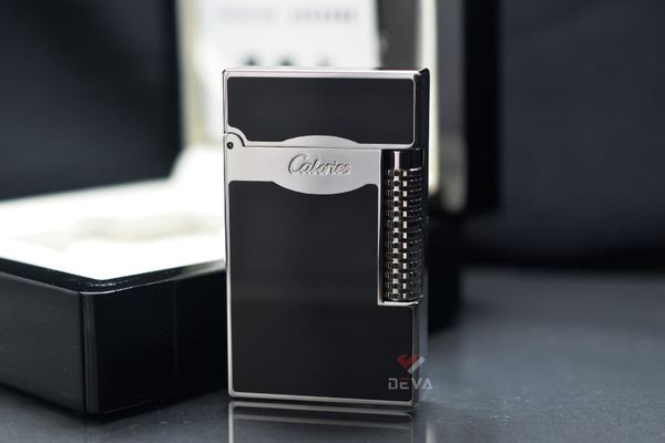 Bật lửa Calories 2 Lửa Sơn Mài Đen Viền Bạc CL-S04