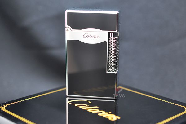 Bật lửa Calories 2 Lửa Sơn Mài Đen Viền Bạc CL-S04