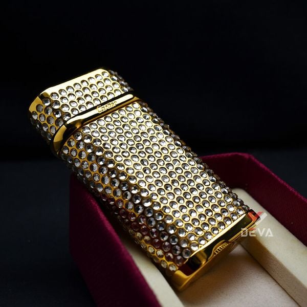 Bật Lửa Ga Đá Cartier Mạ Vàng Đính Đá Kim Cương K033