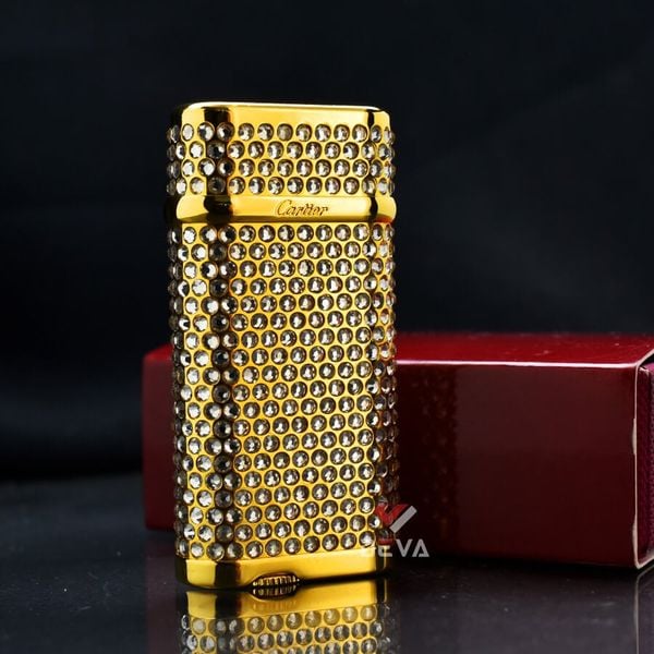 Bật Lửa Ga Đá Cartier Mạ Vàng Đính Đá Kim Cương K033