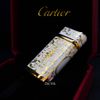 Bật Lửa Ga Đá Cartier Men Trắng Khắc Hoa Văn Mạ Vàng K037