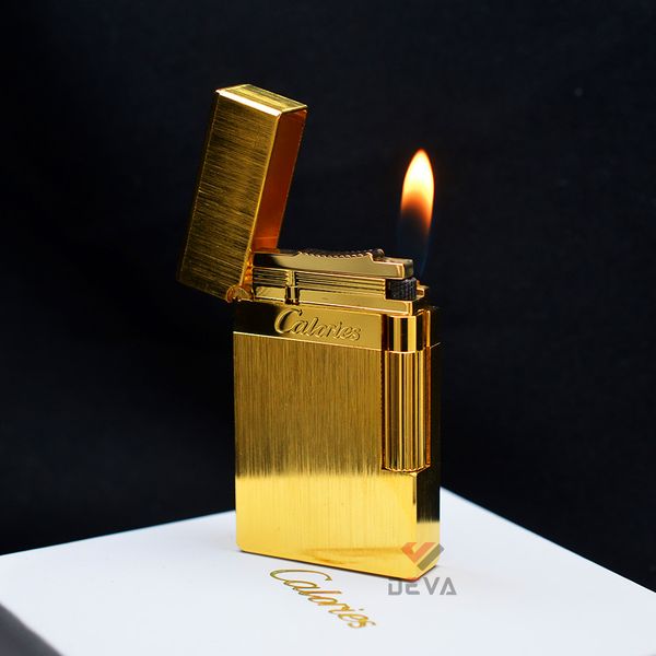Bật Lửa Ga Đá Calories Vân Xước Viền Vàng CL-G24V