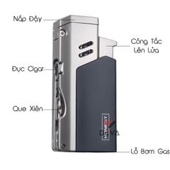 Bật lửa chính hãng Honest khò đại 1 tia kèm xiên và đục Cigar BCZ 761