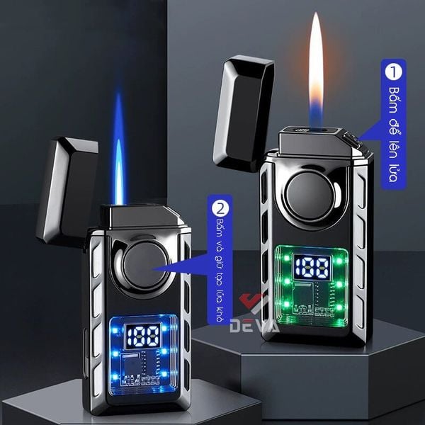 Bật lửa gas sạc điện 2 kiểu lửa đèn LED TH-633