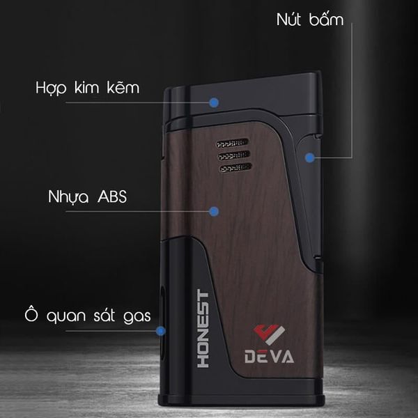 Bật lửa ga Honest khò 2 tia kèm đục BCZ 822