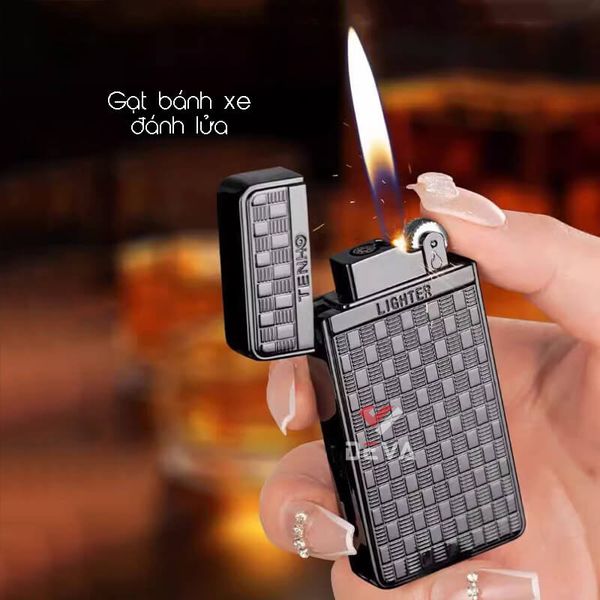 Bật lửa gas đá 2 kiểu lửa ô cửa trong suốt TH-636
