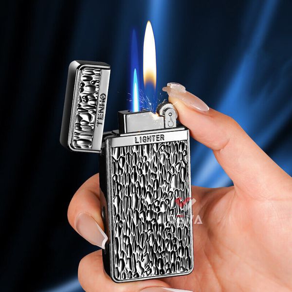 Bật lửa gas đá 2 kiểu lửa ô cửa trong suốt TH-636