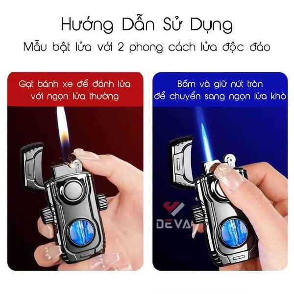 Bật lửa gas đá 2 kiểu lửa trục xoay xoay Fifget Spiner TH-638