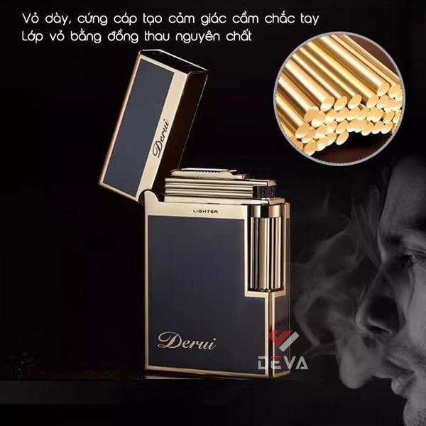 Bật lửa gas đá chính hãng Derui sơn mài in Logo DR1009