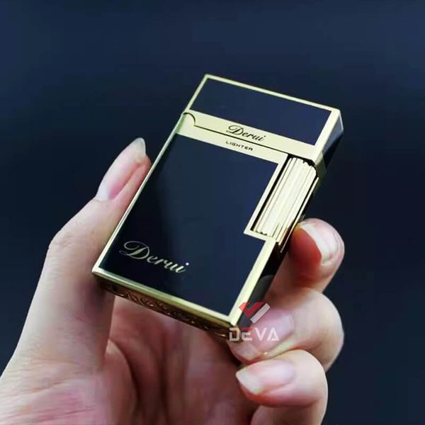 Bật lửa gas đá chính hãng Derui sơn mài in Logo DR1009