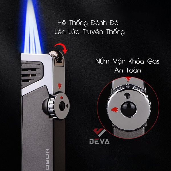 Bật lửa khò 3 tia có chốt lửa kèm đục xì gà Jobon ZB 190