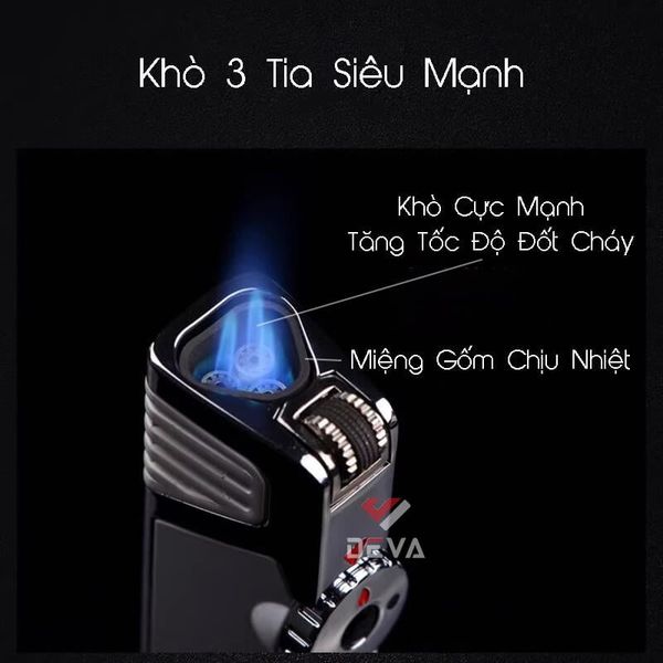 Bật lửa khò 3 tia có chốt lửa kèm đục xì gà Jobon ZB 190