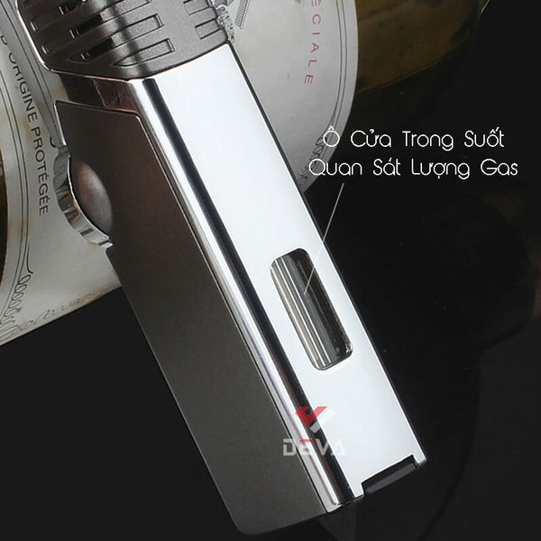 Bật lửa khò 3 tia có chốt lửa kèm đục xì gà Jobon ZB 190