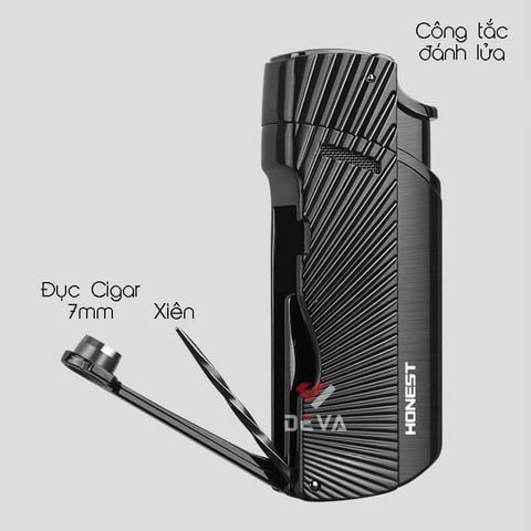 Bật lửa chính hãng Honest khò 1 tia kèm đục và xiên Cigar BCZ 847