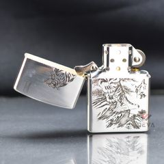 Bật lửa chính hãng Zorro Bạc Khối Khắc Hình Hổ Núi ZBK05