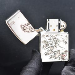 Bật lửa chính hãng Zorro Bạc Khối Khắc Hình Hổ Núi ZBK05